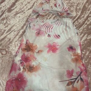 Fashion Nova Floral Halter Dress - Pink and White